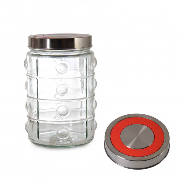 1350 CC JAR WITH BUTTON AND METAL RED STRIPE LID