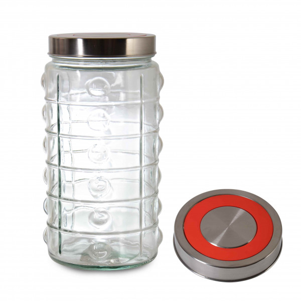 2000 CC JAR WITH BUTTON AND METAL RED STRIPE LID