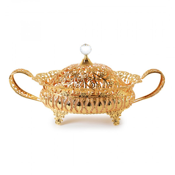 OVAL SUGAR BOWL WITH METAL GOLD LID