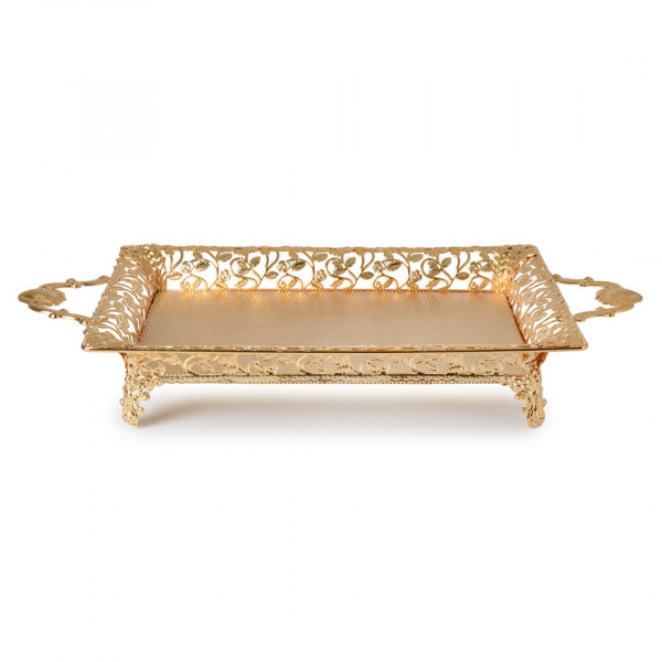 GOLD TRAY WITH IVY ROSES AND BRANCHES (46x24)