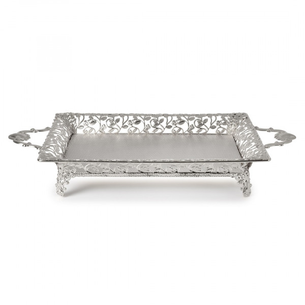 SILVER TRAY WITH IVY ROSES AND BRANCHES (46x24)