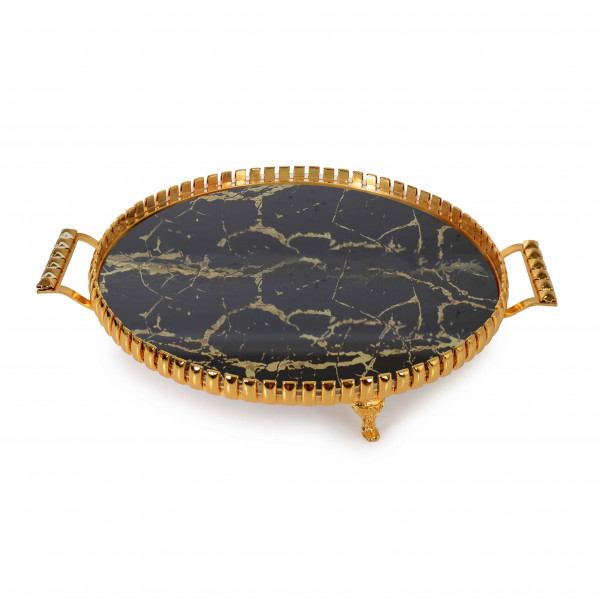 35 CM ROUND MARBLE PATTERN GOLD TRAY