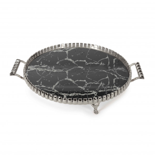 35 CM ROUND MARBLE PATTERN SILVER TRAY