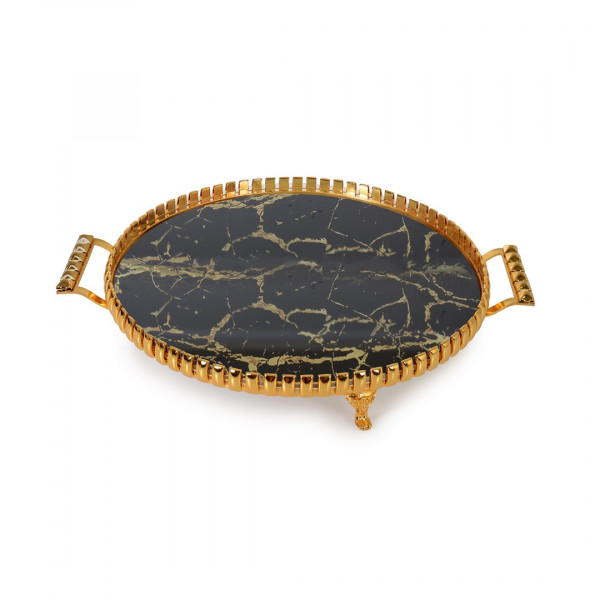26 CM ROUND MARBLE PATTERN GOLD TRAY