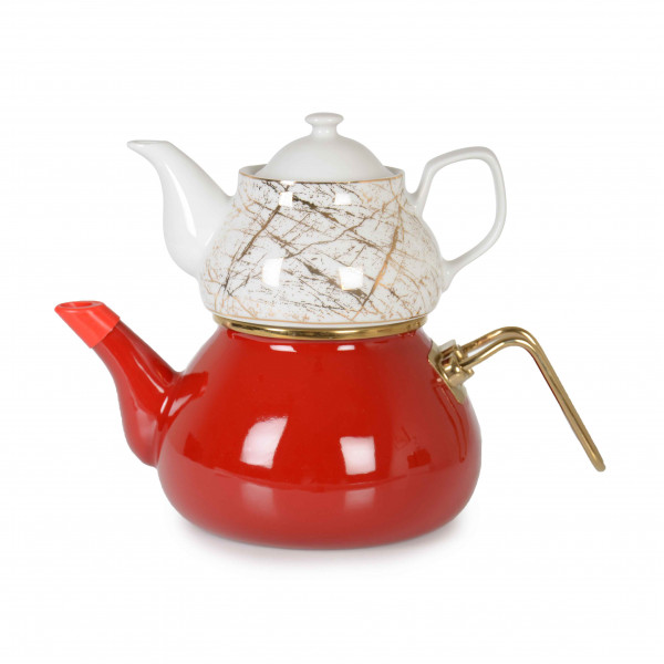 TEAPOT SET WITH METAL HANDLE - RED
