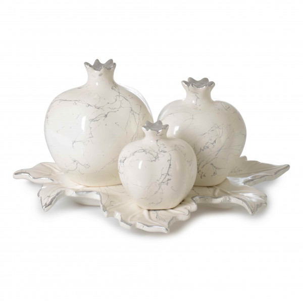 3 PCS PLATE POMEGRANATE CREAM SILVER MARBLE TEXTURED