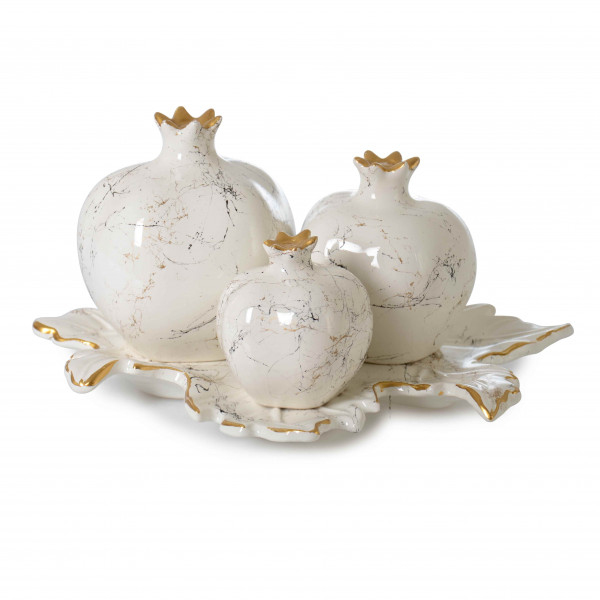 3 PCS PLATE POMEGRANATE CREAM GOLD MARBLE TEXTURED