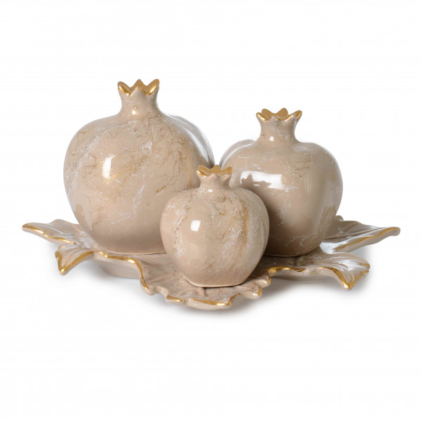 3 PCS PLATE POMEGRANATE BEIGE MARBLE TEXTURED