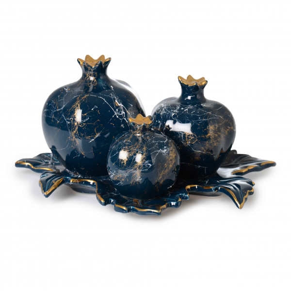 3 PCS PLATE POMEGRANATE NIGHT BLUE MARBLE TEXTURED