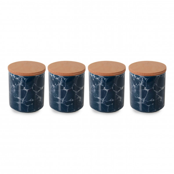 4 PCS CERAMIC JAR WITH WOODEN LID SMALL-NAVY BLUE
