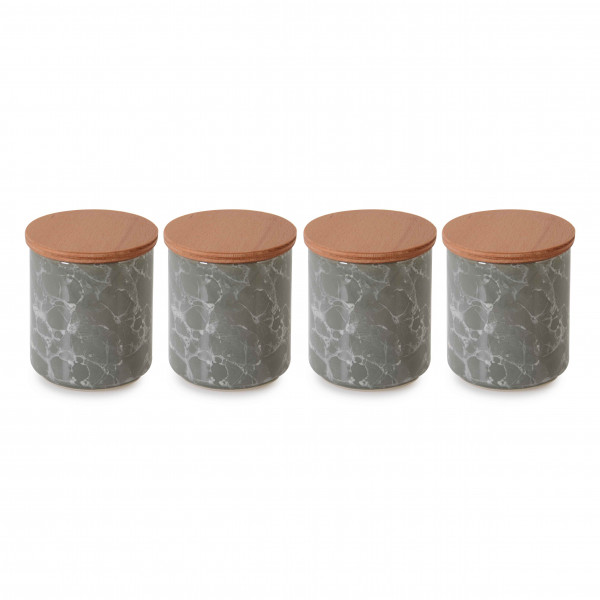 4 PCS CERAMIC JAR WITH WOODEN LID SMALL-ANTHRACITE