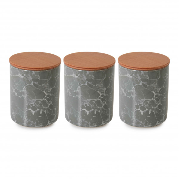 3 PCS CERAMIC JAR WITH WOODEN LID LARGE-ANTHRACITE