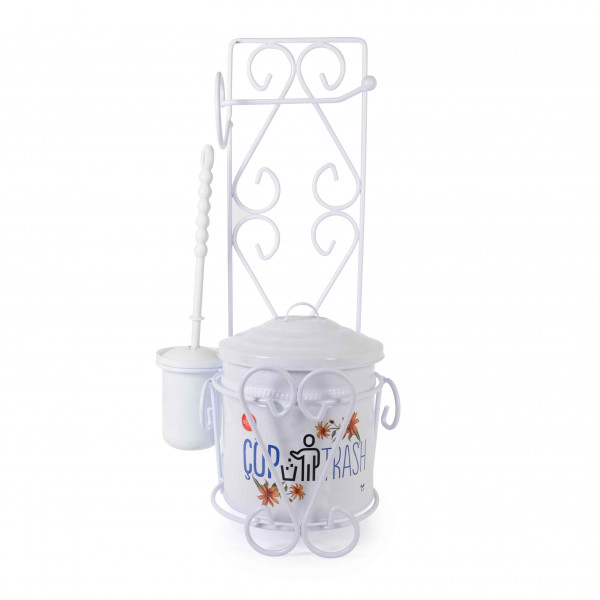 WHITE Wrought Iron Bucket With Brush