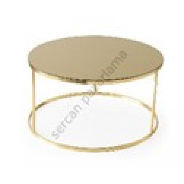 طاولة صالون وسط بثلاث اعمدة وقاعدة دائرية باللون الذهبي