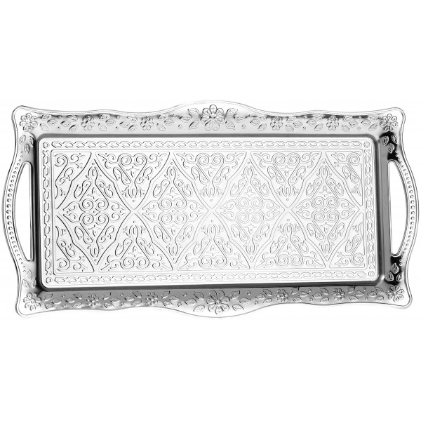RECTANGULAR IRON TRAY WITH HANDLE (SILVER)