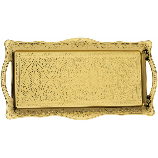 RECTANGULAR IRON TRAY WITH HANDLE (GOLD)