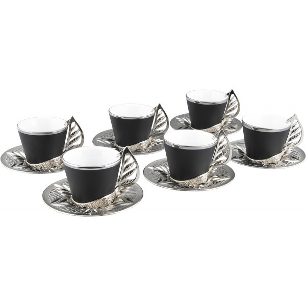 YAPRAK COFFEE CUP 6 PCS (BLACK CUP) (SILVER)