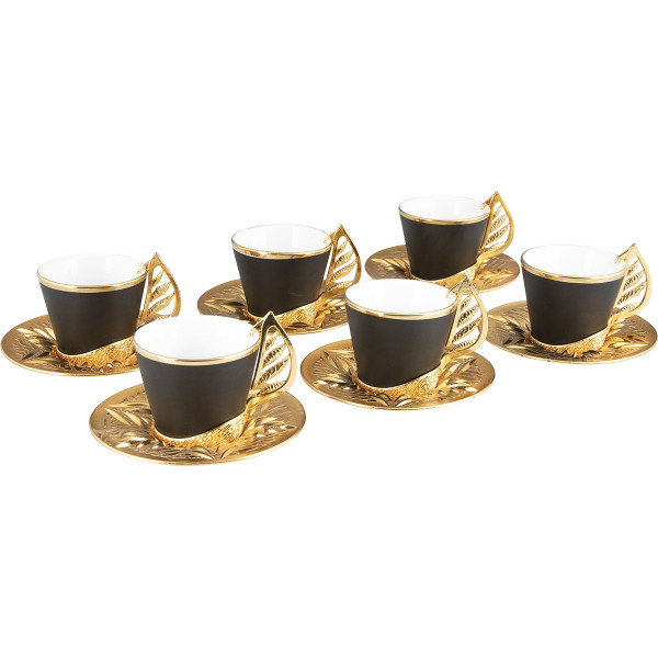 YAPRAK COFFEE CUP 6 PCS (BLACK CUP) (GOLD)