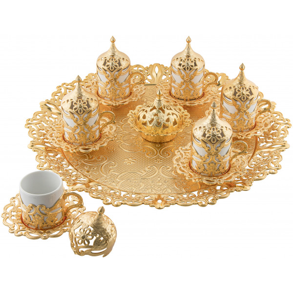 MOTIF ROUND COFFEE SET FOR 6 (COLORUL CUPS) (GOLD)