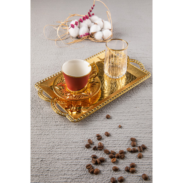 YAPRAK PRESENTATION COFFEE SET (RED CUP) (GOLD)
