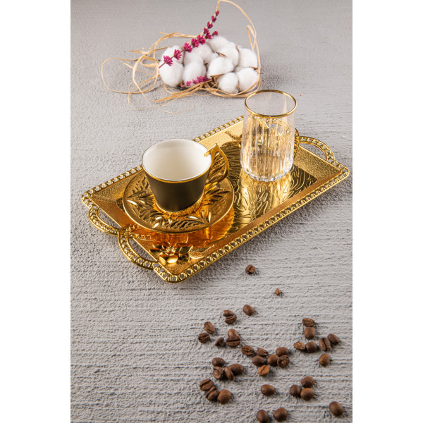 YAPRAK PRESENTATION COFFEE SET (BLACK CUP) (GOLD)