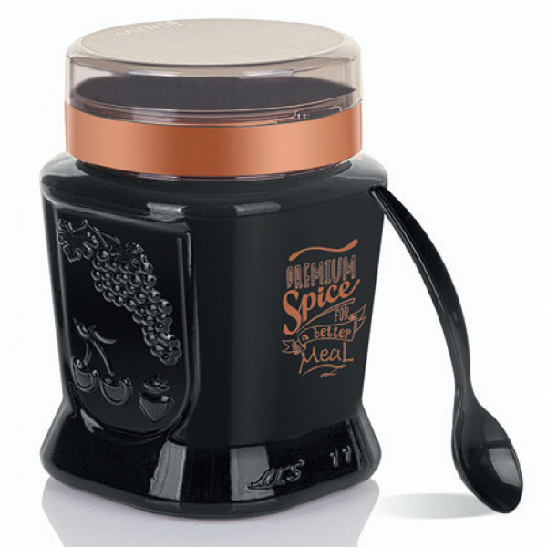 Black Patterned Spice Jar With Spoon