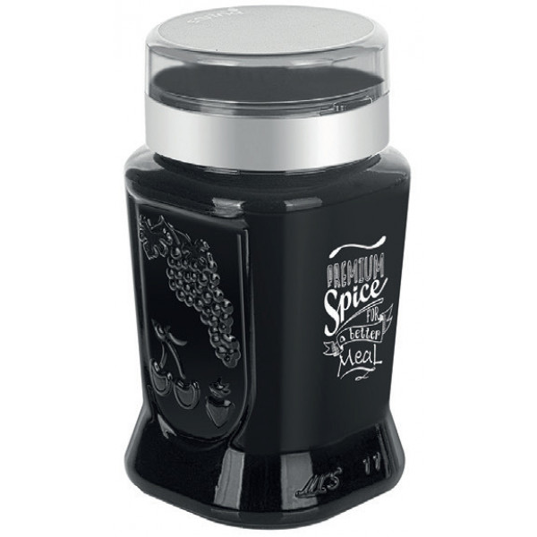 Black Patterned Spice Jar With Spoon