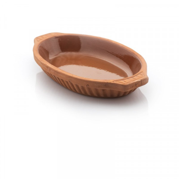 KILIS - OVAL OVEN TRAY WITH HANDLE 28*15*4,5 CM, (INNER BROWN GLAZED), 1 PCS 