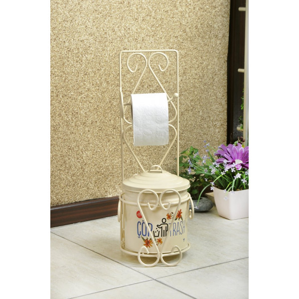 Wrought Iron Toilet Paper Holder with Waste Bin