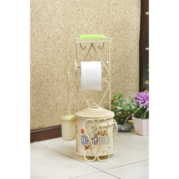 Wrought Iron BRUSH TOILET PAPER Holder WITH TOP SHELF