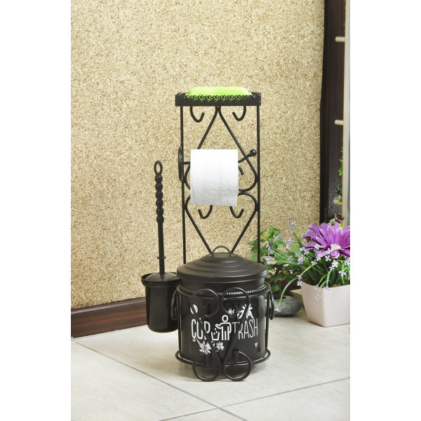 Wrought Iron BRUSH TOILET PAPER Holder WITH TOP SHELF