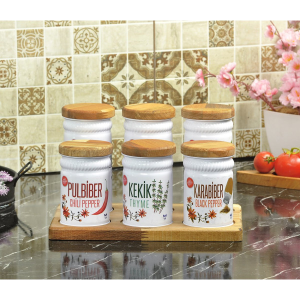 NATURAL WOODEN STAND 6 PIECES SPICE SET